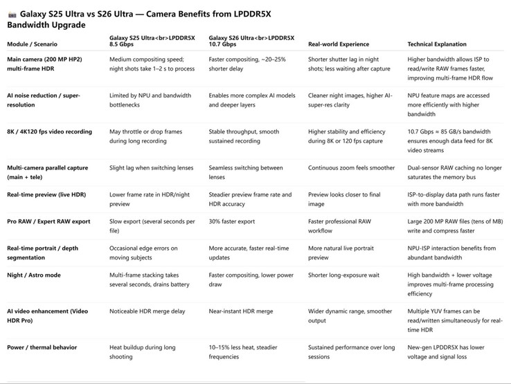 Presunti miglioramenti della fotocamera in arrivo su Galaxy S26 grazie alla memoria più veloce. (Fonte immagine: Ice Universe on X)