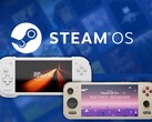 Il Konkr Pocket Fit G3 e l'Ayaneo Pocket S2 Pro ritratti con il logo di Steam OS sullo sfondo