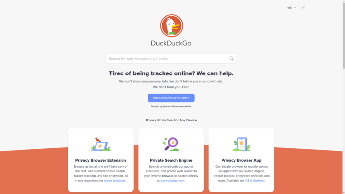 DuckDuckGo - pagina iniziale a partire da febbraio 2023 (Fonte: Own)