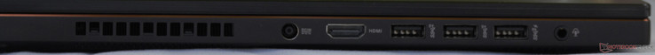 Sinistra: DC in, HDMI, 3x USB 3.1 Gen 2, jack audio combinato
