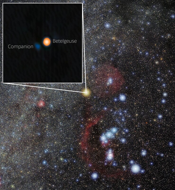 La posizione di Betelgeuse e della sua stella compagna. (Fonte dell'immagine: Osservatorio Internazionale Gemini/NOIRLab/NSF/AURAElaborazione immagini: M. Zamani (NSF NOIRLab))