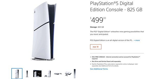 Sony non vende più la PS5 Digital Edition con 1TB di memoria sul sito web PlayStation Direct. (Fonte: PlayStation)