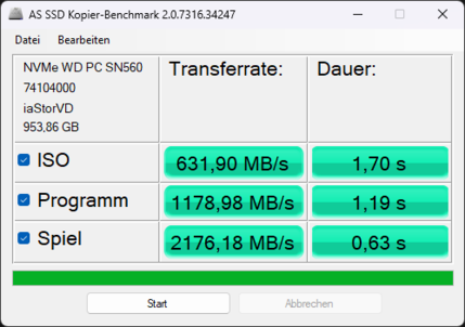 Benchmark di copia AS SSD