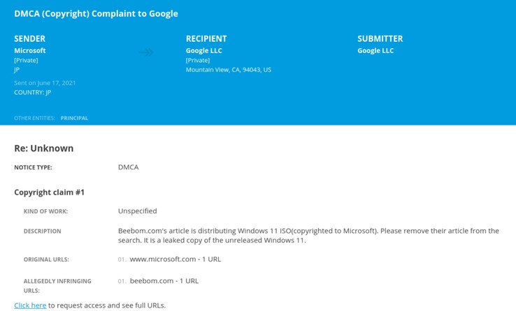 Microsoft ha emesso un avviso di take-down DMCA a Google. (Immagine: Fossbytes)