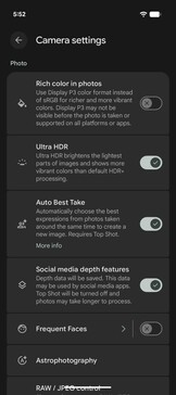 Impostazioni della fotocamera: Foto contd.
