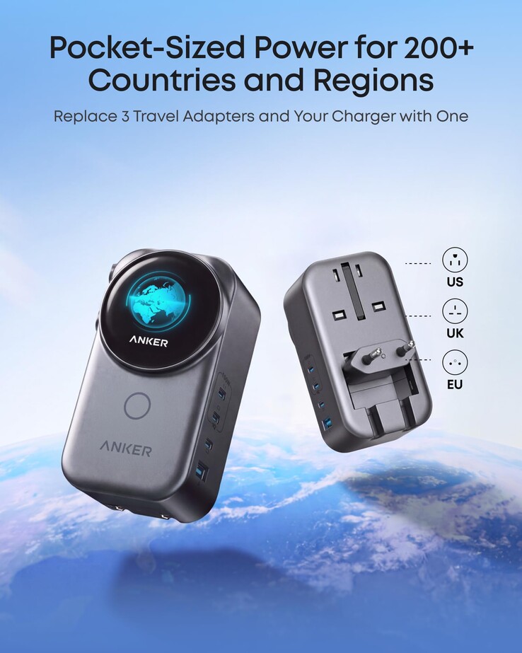 Un'immagine di marketing trapelata relativa all'adattatore da viaggio Anker Nano (4 in 1, 100 W, Smart Display)