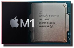 Il chip Apple M1 sta effettivamente raggiungendo l&#039;Intel Core i9-11900K nel grafico delle prestazioni single-thread di PassMark. (Fonte immagine: Apple/Intel - modificato)