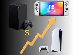 Gli aumenti di prezzo di Xbox, Switch e PS5 sono mostrati con un grafico (Fonte: Xbox Gaming, Sony PlayStation, Nintendo of America con modifiche)
