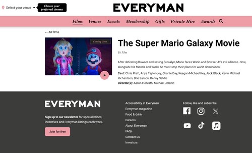 Everyman Cinema La descrizione del film di Super Mario Galaxy 