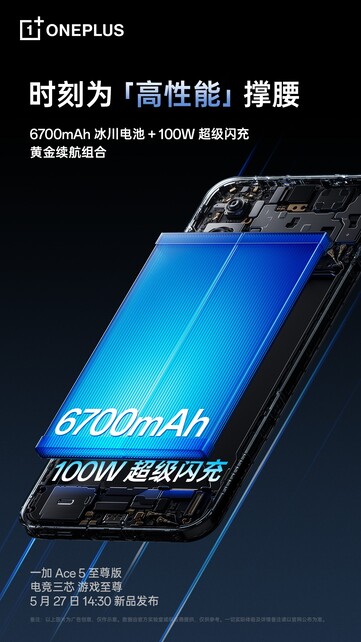 Il OnePlus Ace 5 Ultra ha una batteria più piccola da 6700 mAh e supporta la ricarica rapida da 100W. (Fonte: OnePlus)