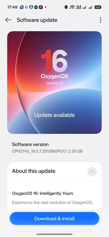 OxygenOS 16.0.7.201 OTA su OnePlus 15