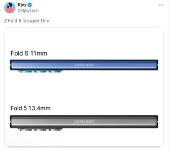 Con uno spessore di soli 11 mm, si dice che il prossimo Z Fold 6 sarà il più sottile Galaxy Z Fold finora. (Fonte: Rjey via Twitter)