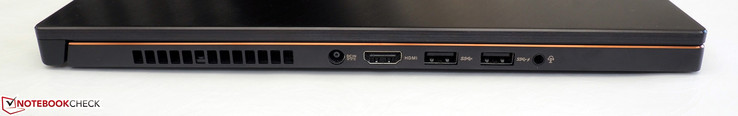 Lato Sinistro: Alimentazione, HDMI 2.0, 2x USB 3.0 (1x con ricarica), jack stereo da 3.5 mm