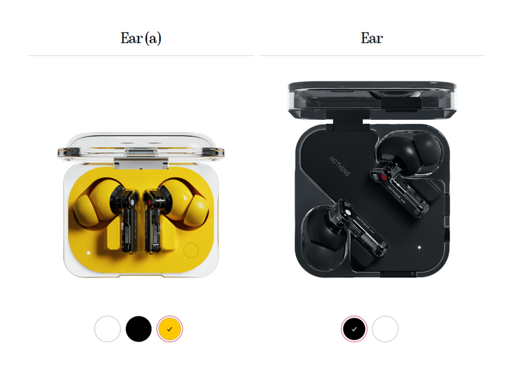 I modelli Nothing Ear e Ear (a) sono disponibili in 2 o 3 varianti di colore. (Fonte: Nothing)