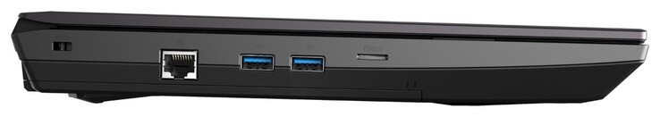 A sinistra: Kensington lock, RJ45-LAN, 2x USB-A 3.1 Gen2, microSD