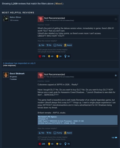 Vengono visualizzate le recensioni miste su Steam relative a