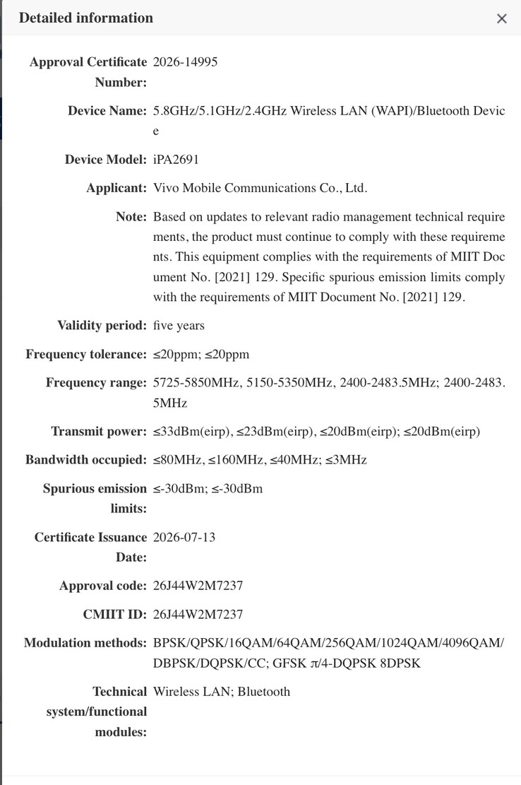 Un nuovo dispositivo ha ottenuto la certificazione SRRC; si prevede che si tratti di un tablet iQoo compatto.