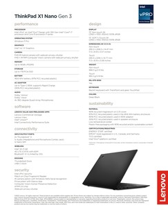 Specifiche tecniche di Lenovo ThinkPad X1 Nano G3
