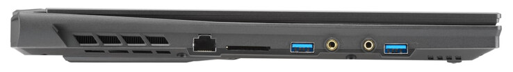 Lato sinistro: Gigabit Ethernet, lettore di schede di memoria (SD), USB 3.2 Gen 1 (Type-A), ingresso microfono, uscita cuffie, USB 3.2 Gen 1 (Type-A)