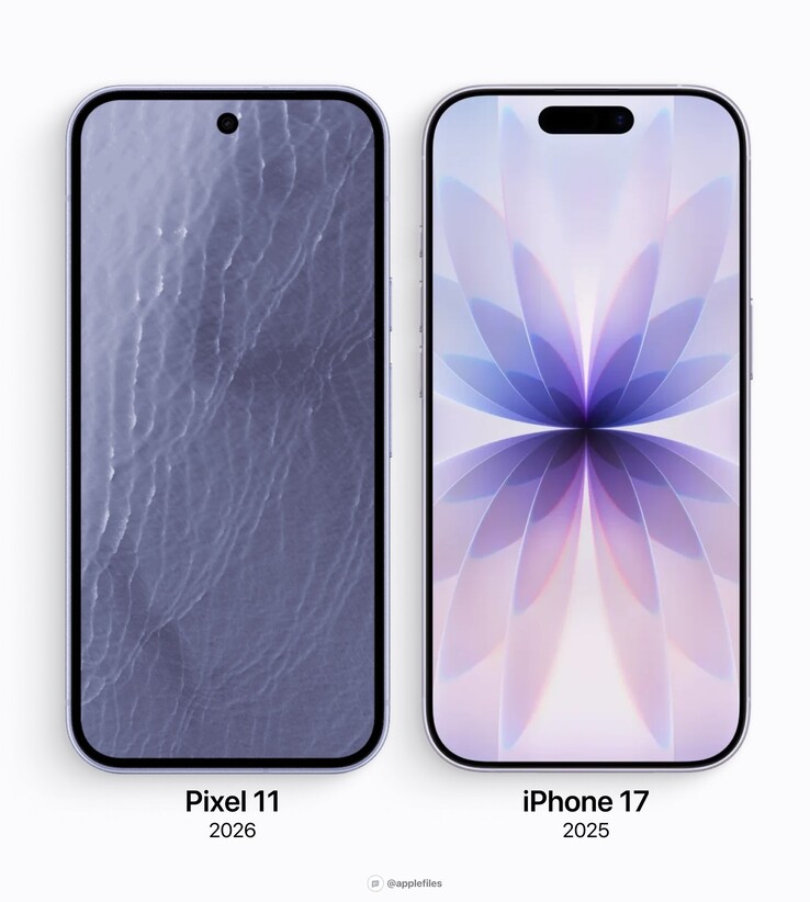 Cornici del display del Google Pixel 11 rispetto a quelle dell’Apple iPhone 17.