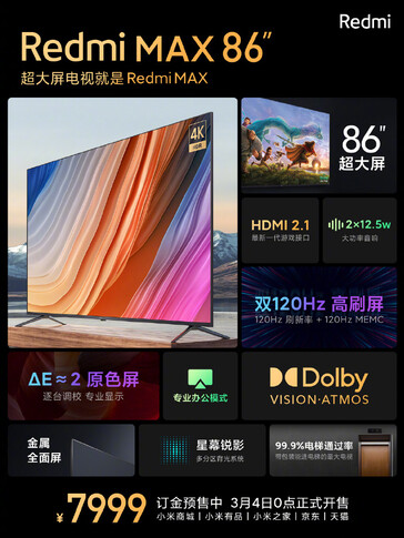 Redmi Max 86" key specs. (Fonte immagine: Xiaomi)