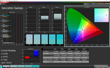 CalMAN: Saturazione colore – Profilo: Standard, spazio colore target sRGB