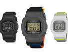 Nella foto - i modelli Casio G-Shock DW-5600MNC-1, DW-5600MNC-BA2 e DW-5600MNC-7A8 su uno sfondo bianco.