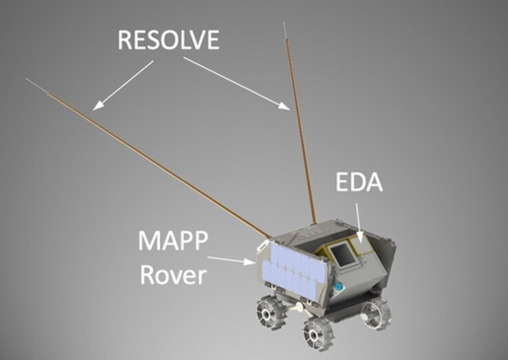 Un'immagine che mostra il rover MAPP con i suoi numerosi strumenti. (Fonte: LASP/CU Boulder/Lunar Outpost)