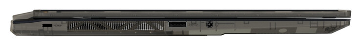 Lato sinistro: spazio per il blocco dei cavi, USB 3.2 Gen 1 (USB-A), porta audio combo