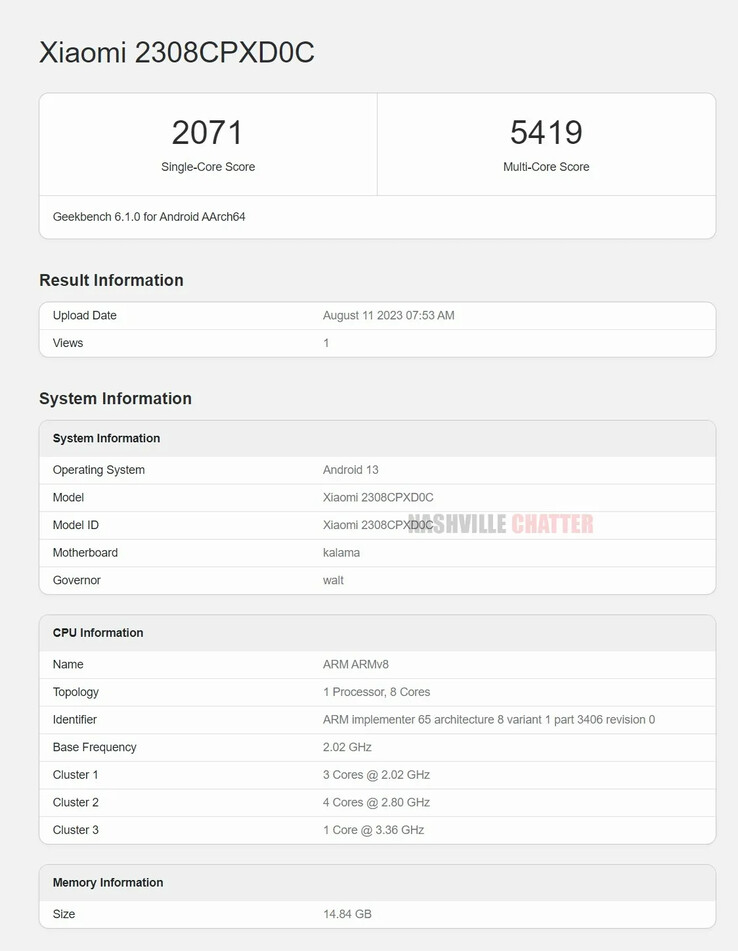 Uno dei nuovi e più impressionanti elenchi di Geekbench del potenziale Fold 3. (Fonte: Geekbench via Nashville Chatter)