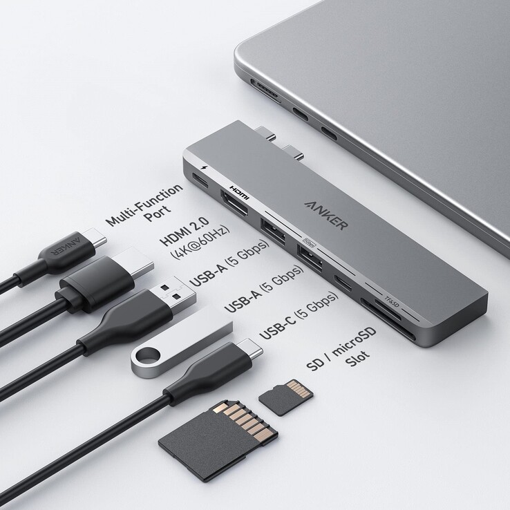 Il nuovo Hub USB-C Anker 547 (7-in-2, per MacBook, grigio). (Fonte: Anker)