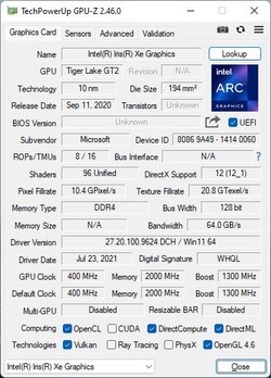 GPU-Z Iris Xe Graphics G7 (80 EU)