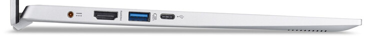 Lato sinistro: presa di alimentazione, porta HDMI, porta USB 3.2 Gen 1 (Type-A), porta USB 3.2 Gen 1 (Type-C)