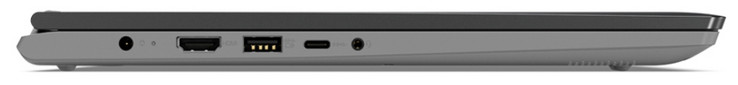 Lato sinistro: connettore di alimentazione, LED di stato di carica, HDMI, HDMI, USB 3.0 tipo A, USB 3.1 tipo C, jack da 3,5 mm.
