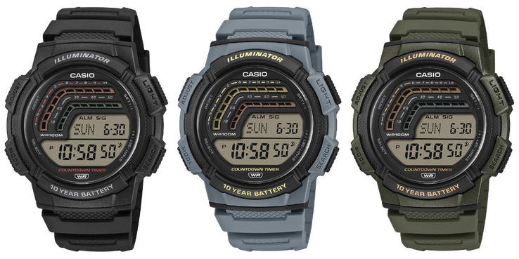 Da sinistra a destra: gli orologi Casio WS-1800-1AV, WS-1800-2AV e WS-1800-3AV. (Fonte: Casio)