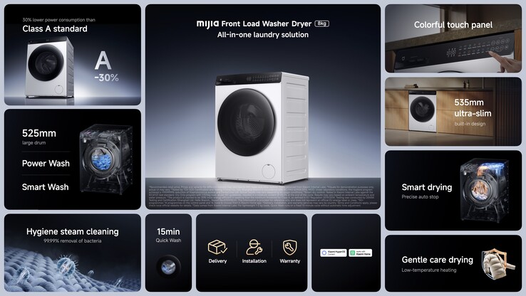 La macchina combinata da 8 kg ha un'integrazione completa con l'app Xiaomi Home per il monitoraggio remoto, i programmi personalizzati 