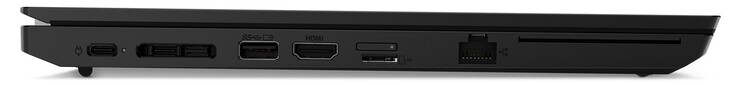 Lato sinistro: 1x USB-C 3.2 Gen1 (connettore di alimentazione), 1x Thunderbolt 4, porta docking, 1x USB-A 3.2 Gen1, HDMI, lettore di schede microSD, GigabitLAN, lettore di smartcard