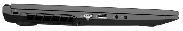 Lato sinistro: Slot cable lock, Gigabit Ethernet, USB 2.0 (Tipo-A), ingresso microfono, uscita cuffie