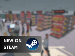 Supermarket Simulator sarà disponibile al prezzo di 14,99 dollari fino al 26 giugno. Nella foto - una schermata del gioco con il logo di Steam e il testo &quot;Nuovo su Steam&quot; sovrapposto. (Fonte: Steam - Modifica)