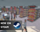Supermarket Simulator sarà disponibile al prezzo di 14,99 dollari fino al 26 giugno. Nella foto - una schermata del gioco con il logo di Steam e il testo "Nuovo su Steam" sovrapposto. (Fonte: Steam - Modifica)