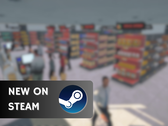 Supermarket Simulator sarà disponibile al prezzo di 14,99 dollari fino al 26 giugno. Nella foto - una schermata del gioco con il logo di Steam e il testo "Nuovo su Steam" sovrapposto. (Fonte: Steam - Modifica)