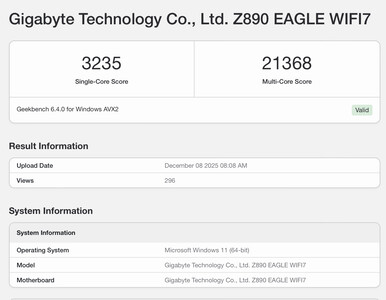 L'elenco di Geekbench 6 per il Core Ultra 7 270K Plus. (Fonte: Geekbench)