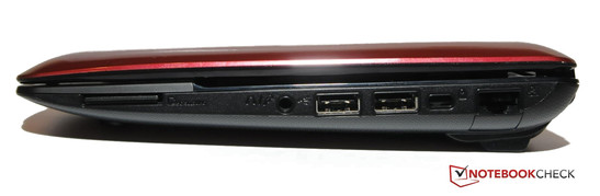 Lato destro: Reader per carte, Audio, 2x USB 2.0, Kensington, LAN