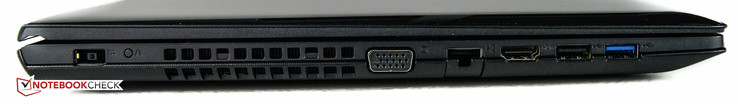 left side power jack, VGA, Ethernet, HDMI, 1 x USB 2.0, 1 x USB 3.0