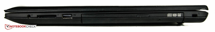 right side: audio combo-jack, SD card reader, USB 2.0, Kensington lock slot