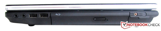 Destra: porta Subwoofer, unità Blu-Ray, 2 USB 2.0, 2 audio