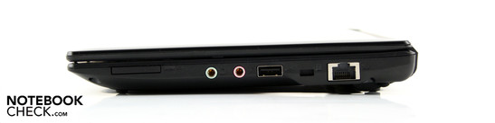 Lato Destro: card reader, cuffie, microfono, USB 2.0, Kensington, Ethernet