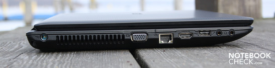 Lato Sinistro: AC, VGA, Ethernet, HDMI, USB 2.0, microfono, cuffie