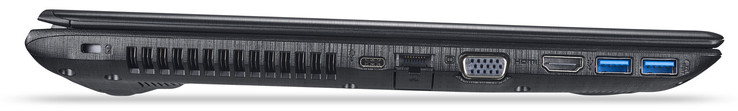 Left: Cable lock slot, USB 3.1 Gen 1 (Type C), Gigabit Ethernet, VGA-out, HDMI, 2x USB 3.0 (Type A)