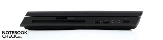 Lato : 8-in-1 Card Reader, masterizzatore DVD (Slot-In), 2x USB 2.0, eSATA/USB 2.0, HDMI-In